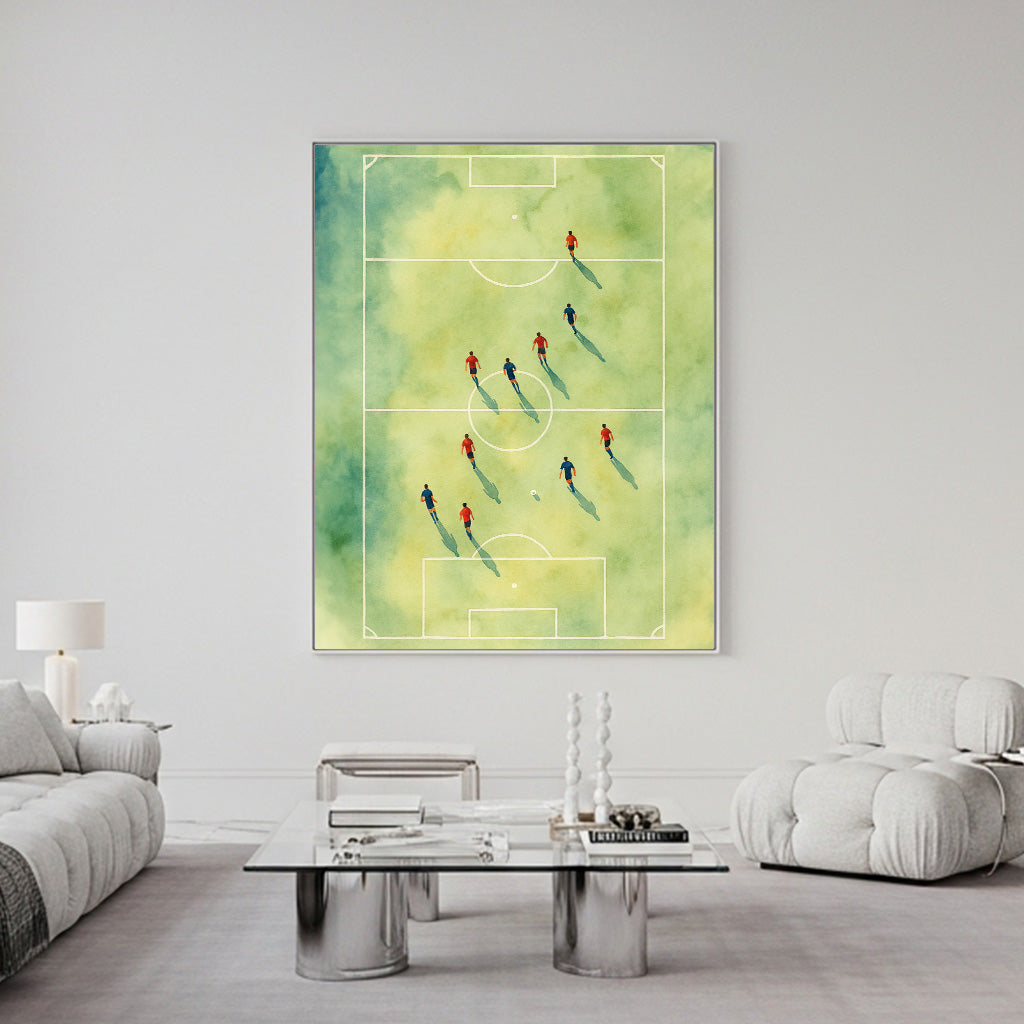 "Día de Juego" Ilustración Artística en Acuarela. Decoración Deportiva Minimalista