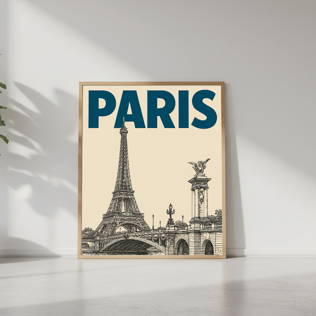 "París Vintage" Impresión de Arte de Pared de Viaje. Ilustración Arquitectónica Clásica. Decoración Estilo Wanderlust.