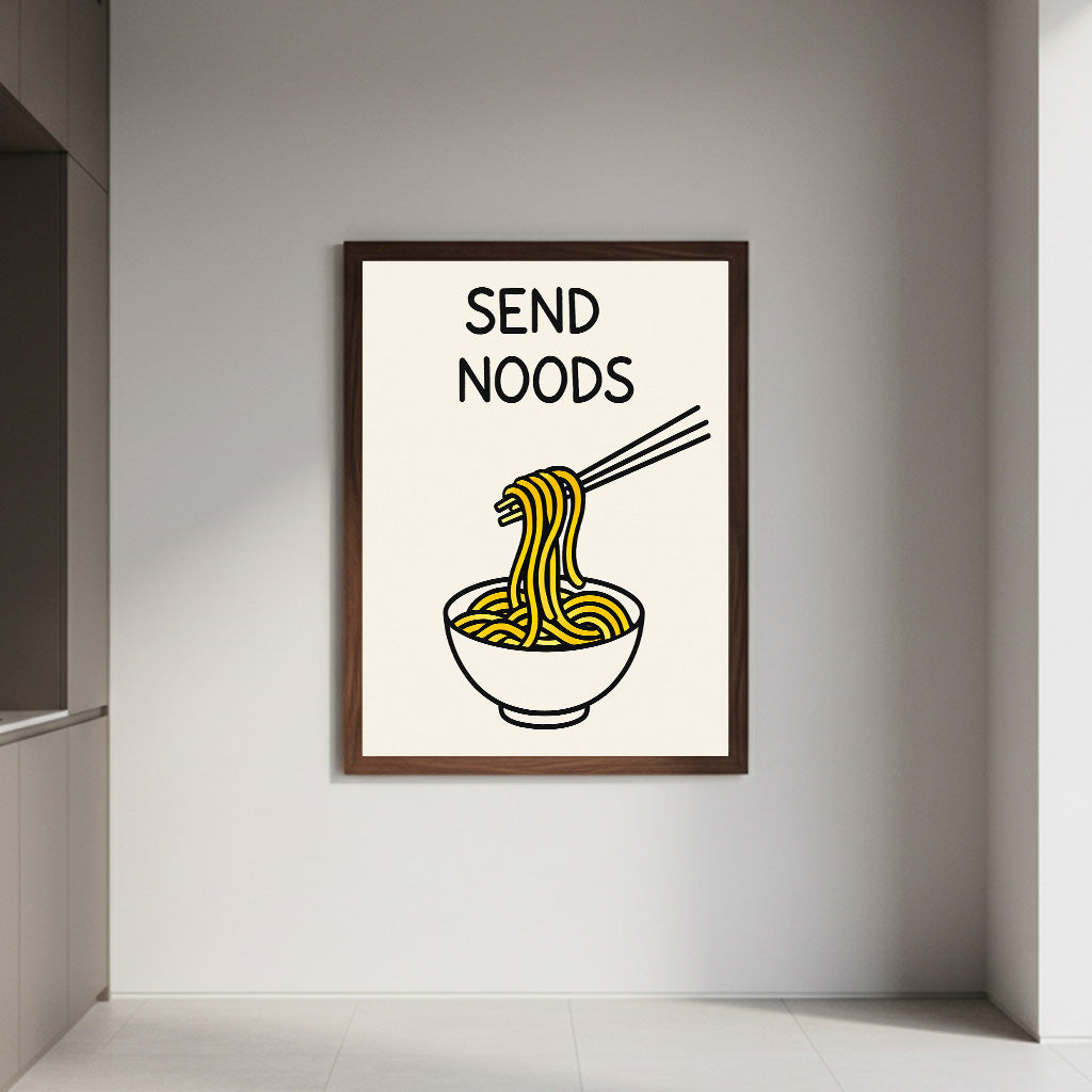 "Send Noods" - Póster Cómico de Fideos | Arte de Pared Divertido y Minimalista para Cocina | Lámina Foodie