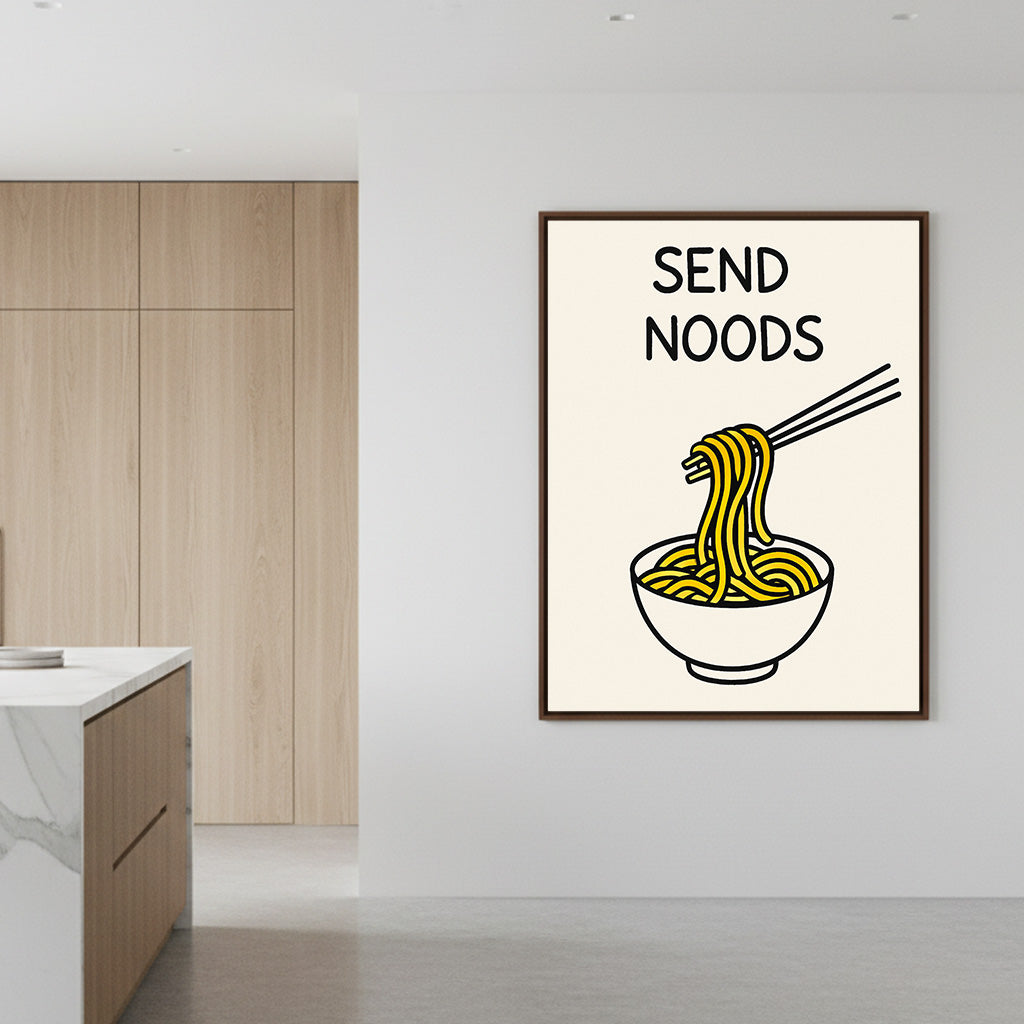 "Send Noods" - Póster Cómico de Fideos | Arte de Pared Divertido y Minimalista para Cocina | Lámina Foodie